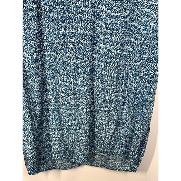 Vince Women's Spotted V-Neck Short Sleeve Pleated Midi Shift Dress Blue Medium - Picture 6 of 8